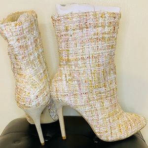 New Cream Sweater Style Ankle Heel Boots